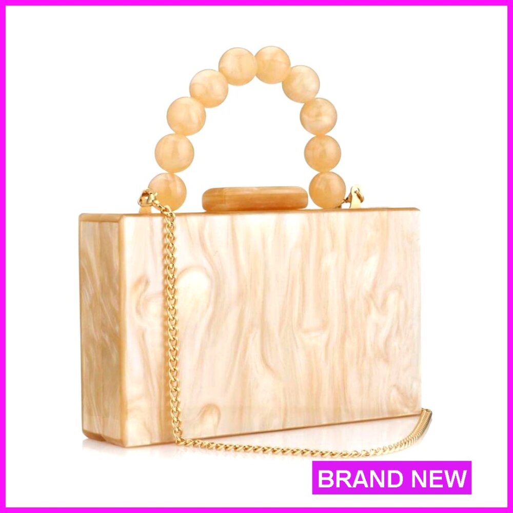 Acrylic Evening Clutch With Pearl Chain Crossbody Bag Elegant Formal Wedding